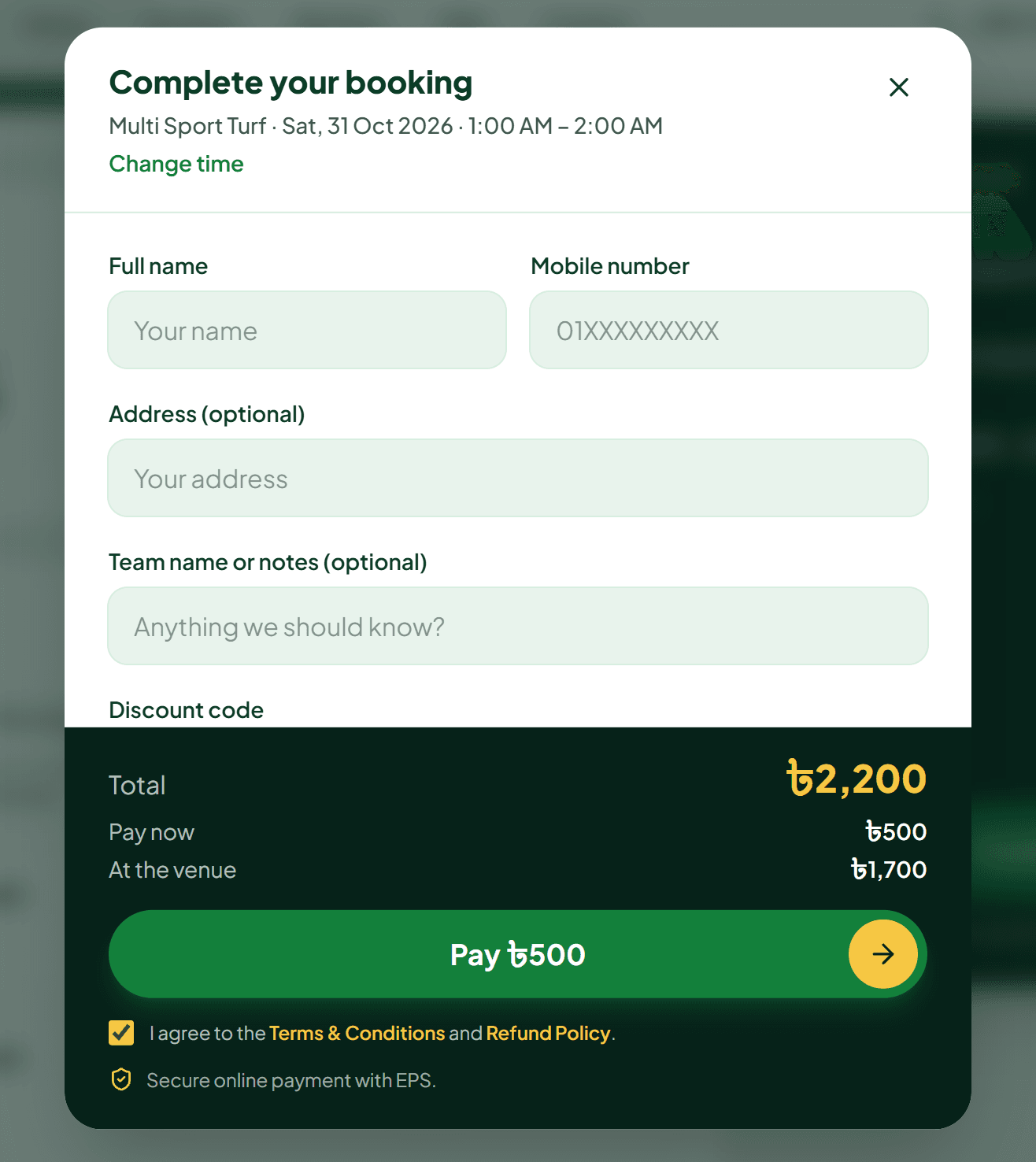 Payment popup