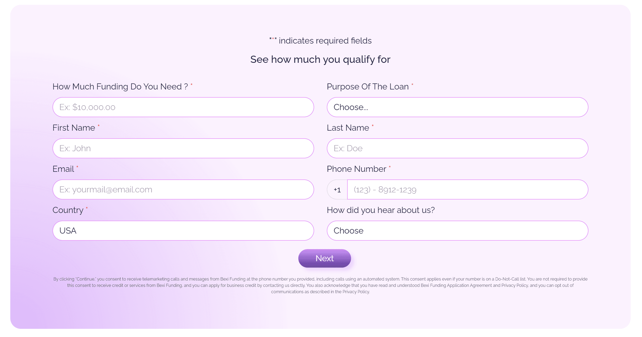 Bexifunding form