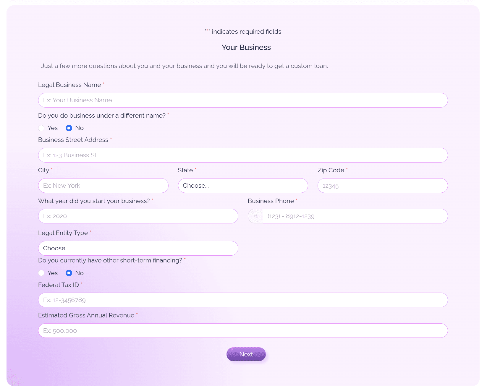 Dynamic four-step funding application